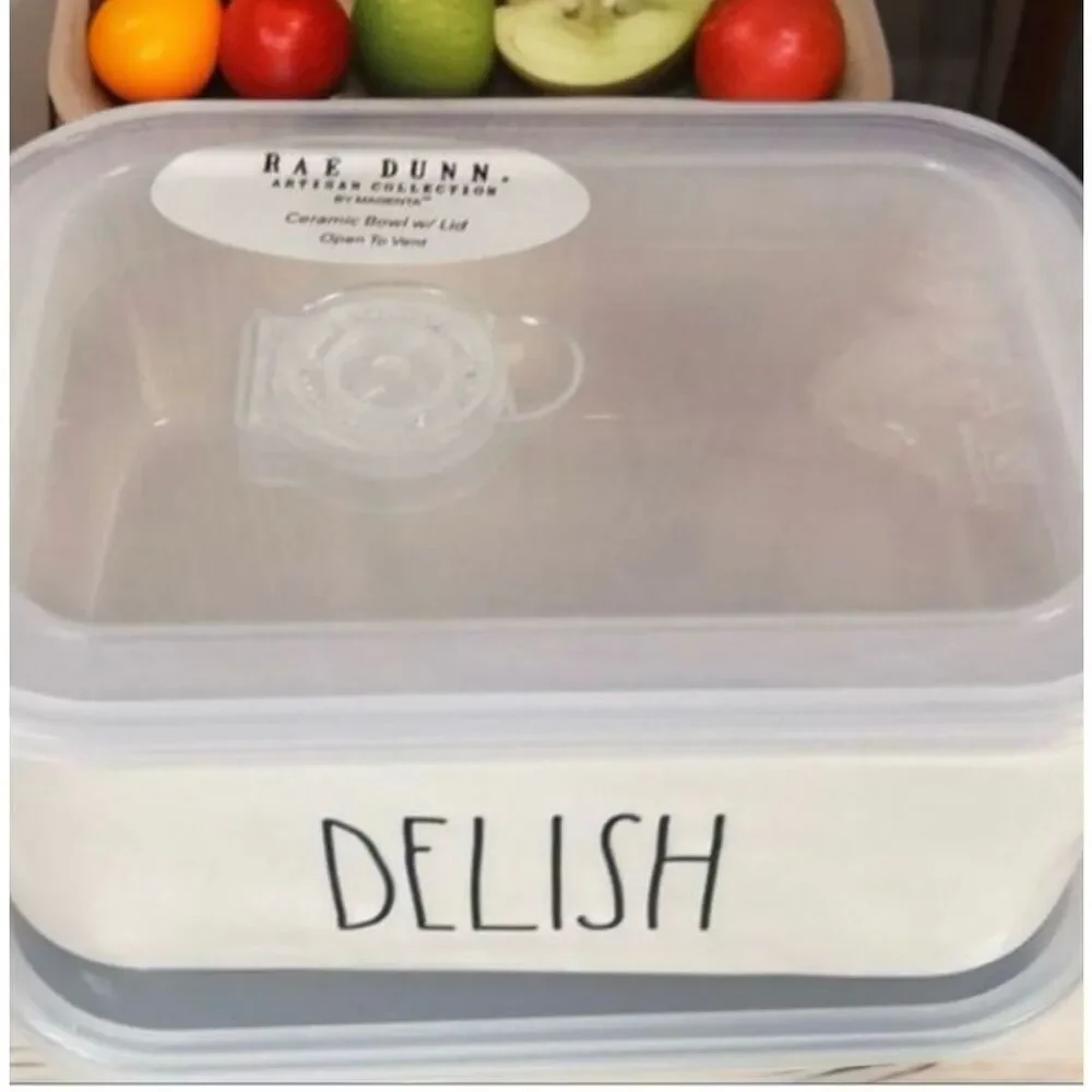 NWT Gorgeous Rae Dunn 2 pcs Lunch & Delish Ceramic Containers Set w/ Vented Lid